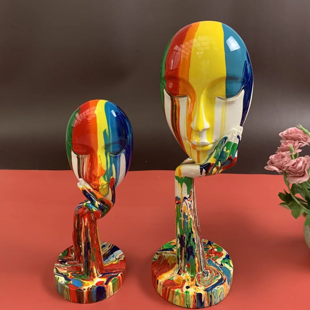 Kleurrijk reflecterend vrouwenbeeld – Modern Thinker Art-beeldhouwwerk