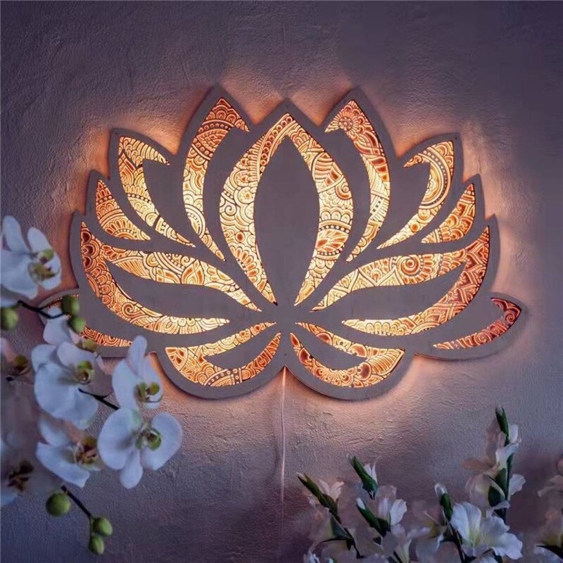 Hedendaagse LED Lotus Mandala-lamp – Artistieke sfeervolle wanddecoratie