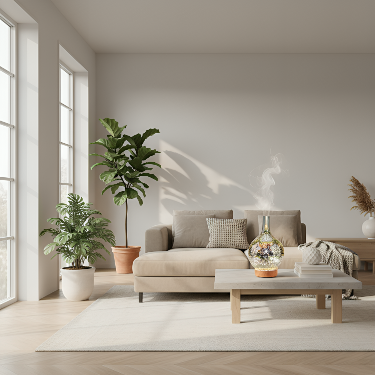 HueMist | 3D glazen vaas etherische olie diffuser met LED-verlichting – Moderne aromatherapie luchtbevochtiger