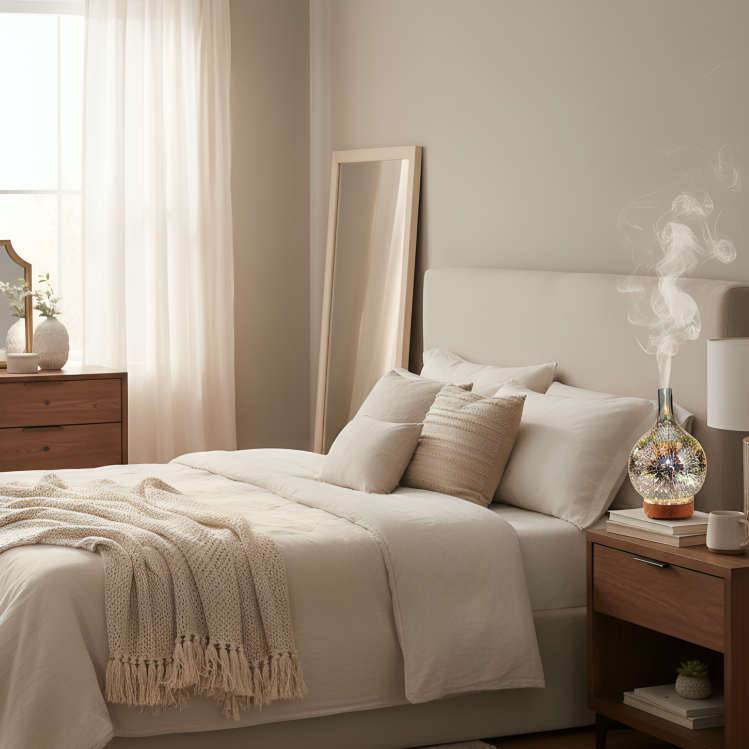 HueMist | 3D glazen vaas etherische olie diffuser met LED-verlichting – Moderne aromatherapie luchtbevochtiger