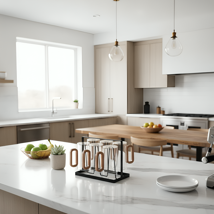 RustiGlass | Nordic glazen mok met houten handvat – Hittebestendige transparante koffiebeker