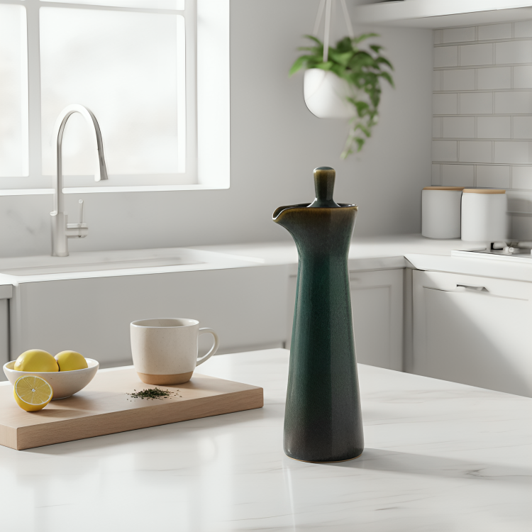 OleoPour | Nordic Keramische Olie- & Kruidenfles – Druppelvrije schenktuit, Minimalistisch Scandinavisch Design