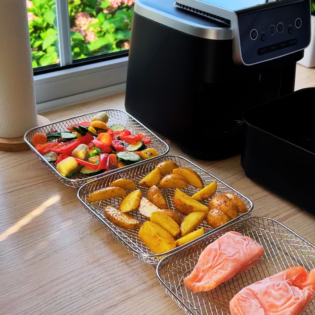 Stapelbare Airfryer-mandjes – Ruimtebesparende kookaccessoires