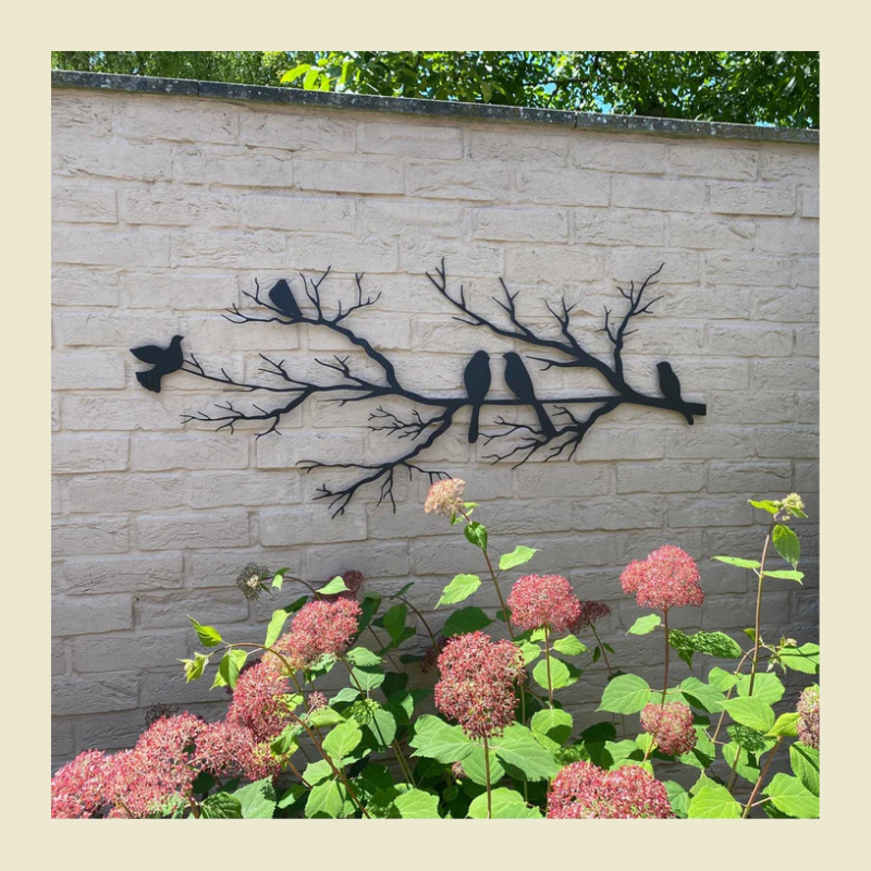 Metalen vogel op tak wandsculptuur - Stijlvolle moderne en klassieke woondecoratie
