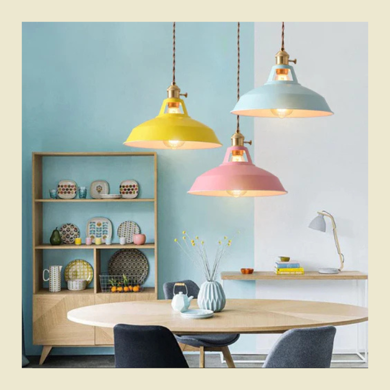 Pastelkleurige metalen hanglamp - vintage-geïnspireerde hanglamp