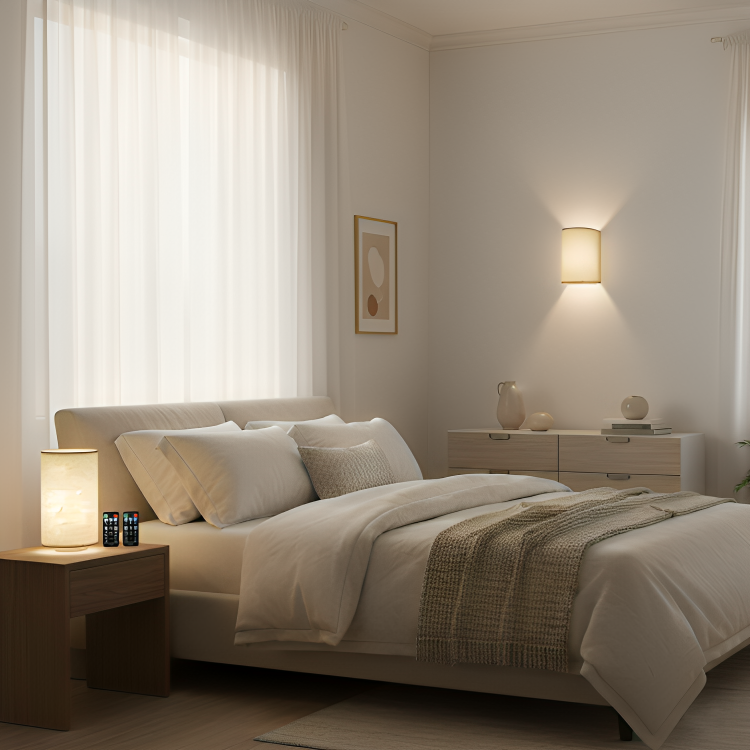 Ambienta | 2-pack draadloze wandlampen – 3 kleurtemperaturen, lampenkap van linnen