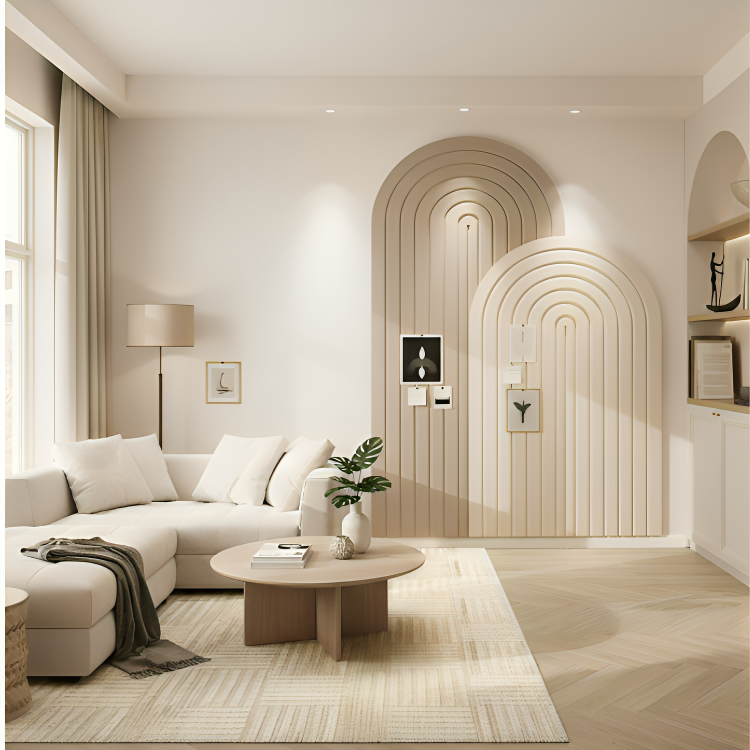 BoardScape | Groot gebogen wandpaneel van vilt – gestreept prikbord voor foto's, notities, zelfklevend display