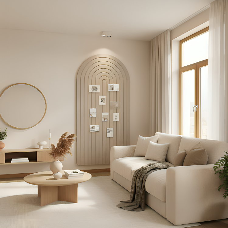 BoardScape | Groot gebogen wandpaneel van vilt – gestreept prikbord voor foto's, notities, zelfklevend display