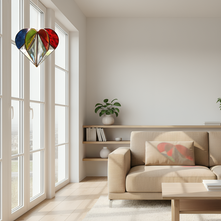 VitraHeart | Handgemaakte hartvormige glazen acryl zonnespiegel – Artistieke lichtreflector