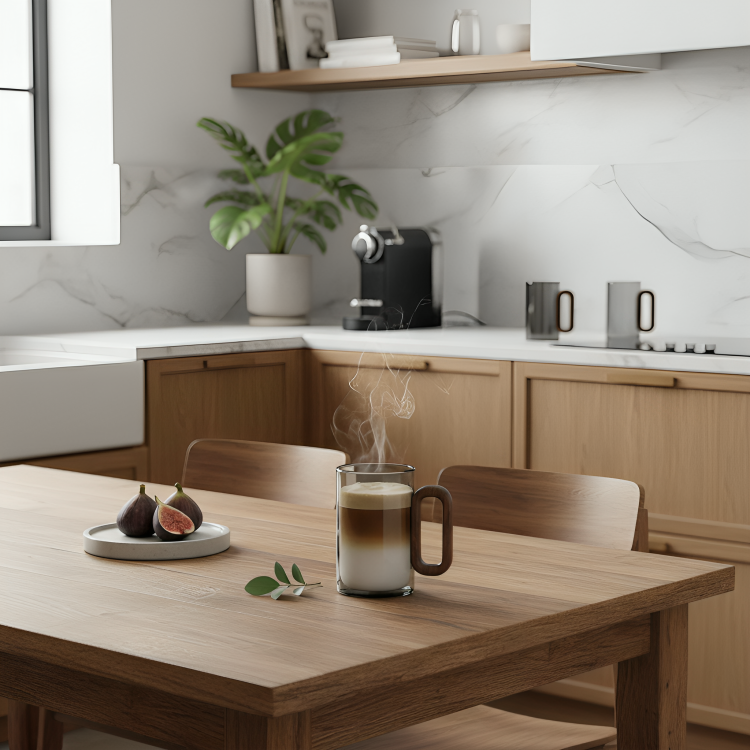 RustiGlass | Nordic glazen mok met houten handvat – Hittebestendige transparante koffiebeker