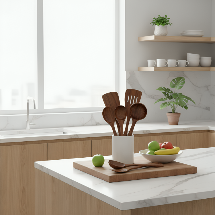 EcoChef | 5-delige rustieke houten kookgerei set – milieuvriendelijke keukengereedschappen