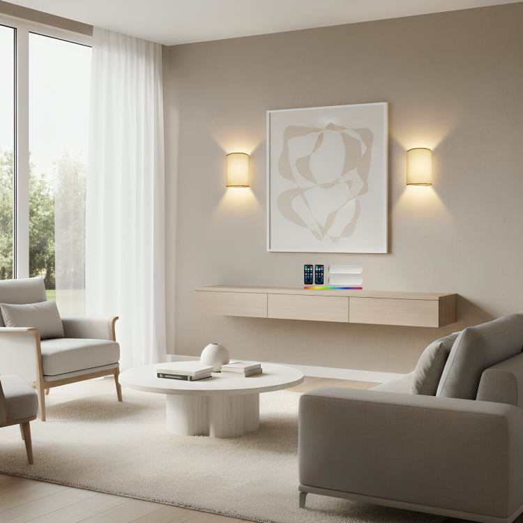 Ambienta | 2-pack draadloze wandlampen – 3 kleurtemperaturen, lampenkap van linnen