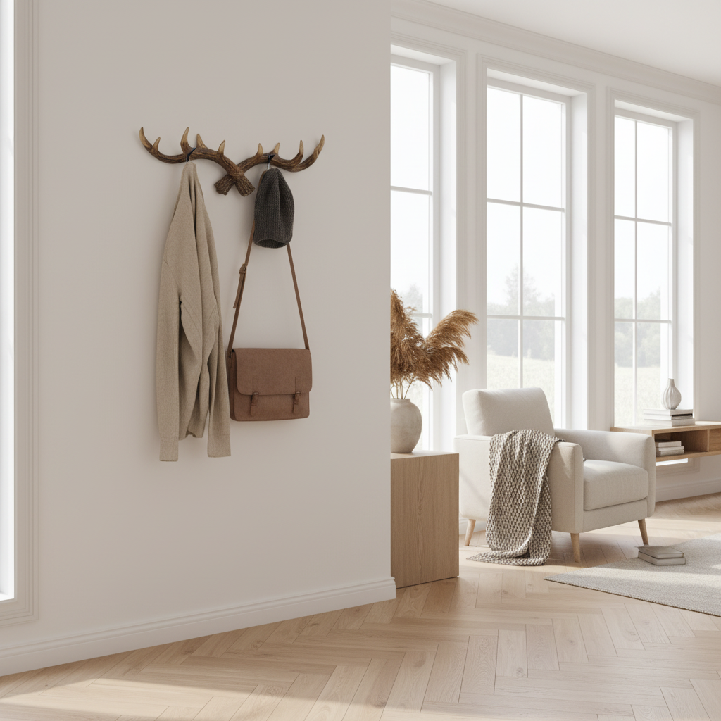 WildHook | Vintage jassenrek van gewei – Rustieke wandhaak van hertenhoorn voor jassen, hoeden en tassen