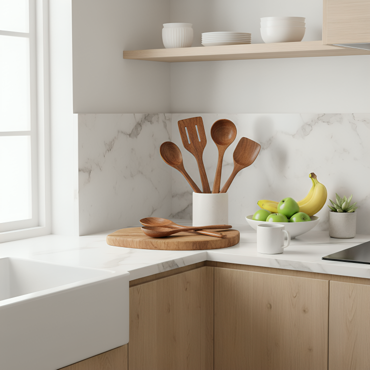 EcoChef | 5-delige rustieke houten kookgerei set – milieuvriendelijke keukengereedschappen