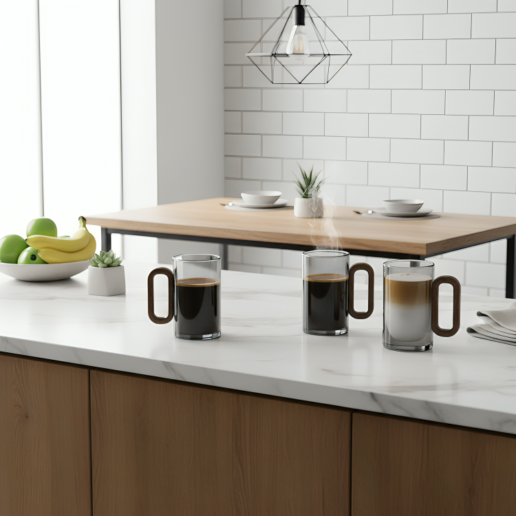 RustiGlass | Nordic glazen mok met houten handvat – Hittebestendige transparante koffiebeker