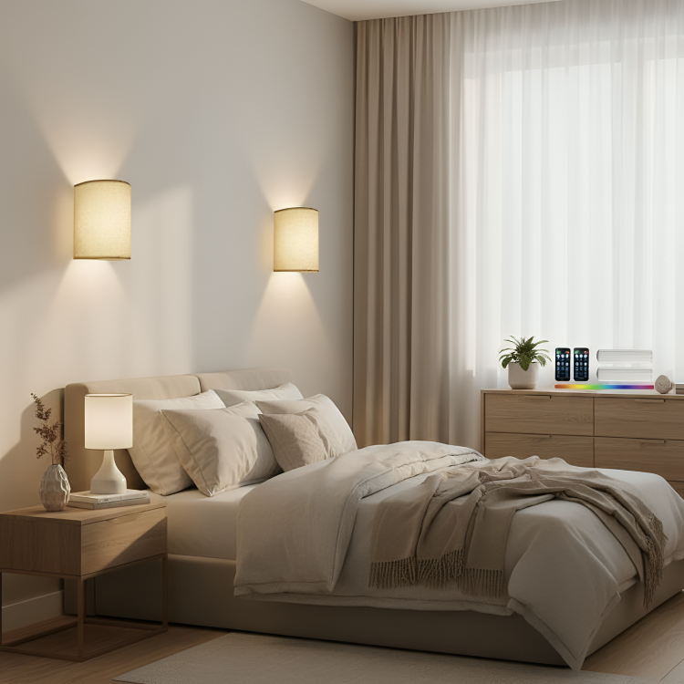 Ambienta | 2-pack draadloze wandlampen – 3 kleurtemperaturen, lampenkap van linnen