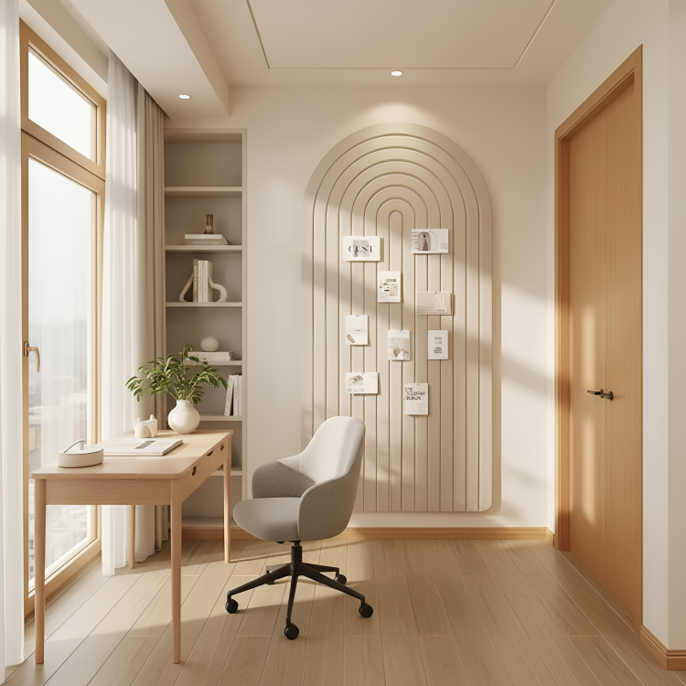 BoardScape | Groot gebogen wandpaneel van vilt – gestreept prikbord voor foto's, notities, zelfklevend display