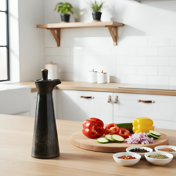 OleoPour | Nordic Keramische Olie- & Kruidenfles – Druppelvrije schenktuit, Minimalistisch Scandinavisch Design